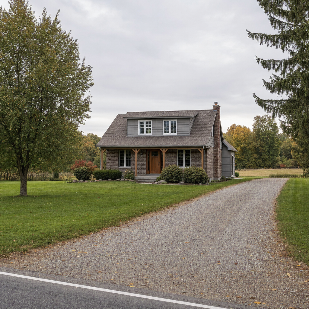 A calm single-family home exterior on a quiet Pine Hills street, representing the household size and daily water use that decides how often a septic tank needs pumping