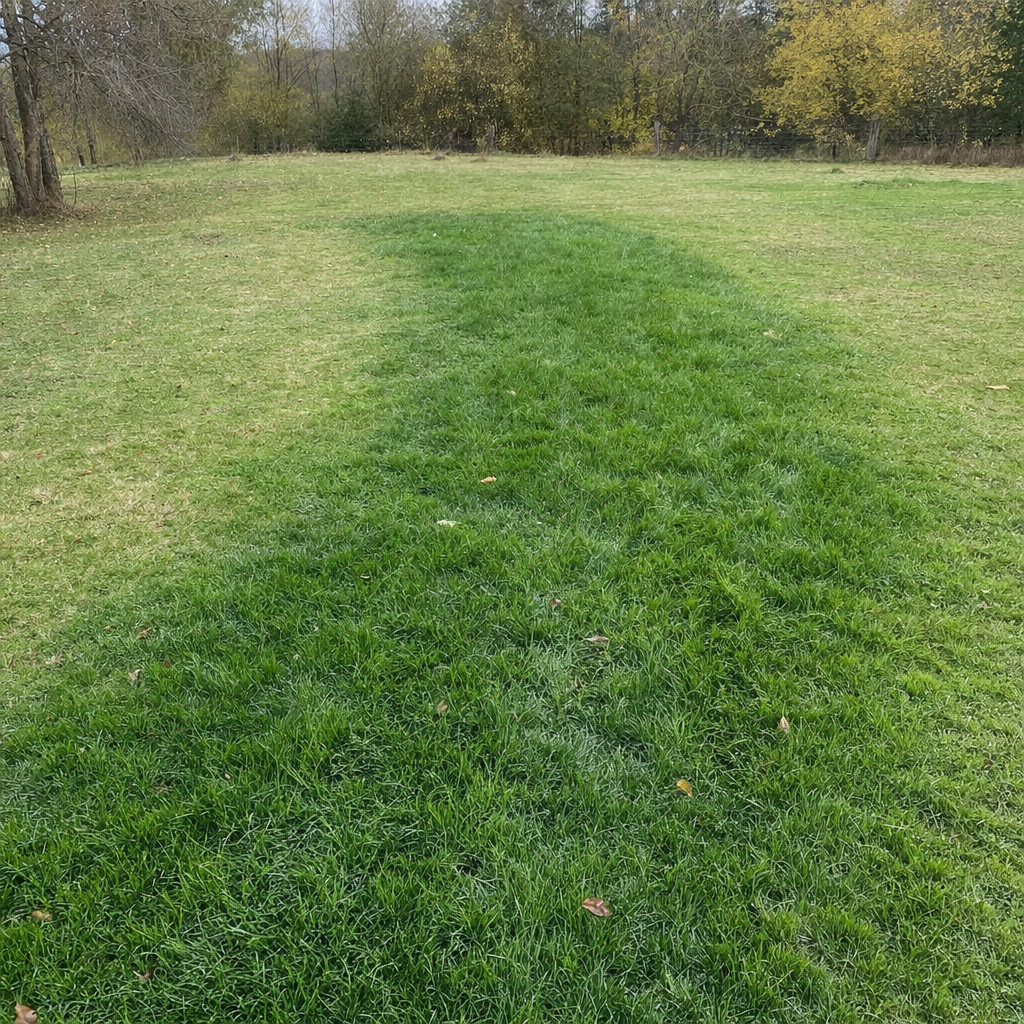 A soggy, unusually green patch of lawn over the drain field of a Pine Hills home, a sign the septic tank needs pumping